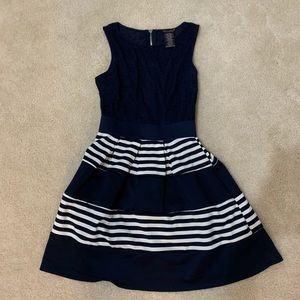 Navy blue and white stripped mini dress